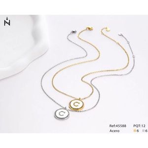 Collana con Ciondolo a Forma di Lettera C con Diamante, Catena 2C in Argento e Oro, Acciaio - Product Image 1