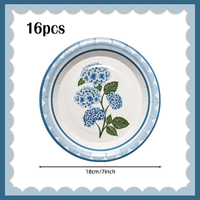 Assiettes en papier jetables bleu-vert à motif floral vintage, robustes, 9 pouces, pour camping, fêtes et événements, 10 pièces/sac