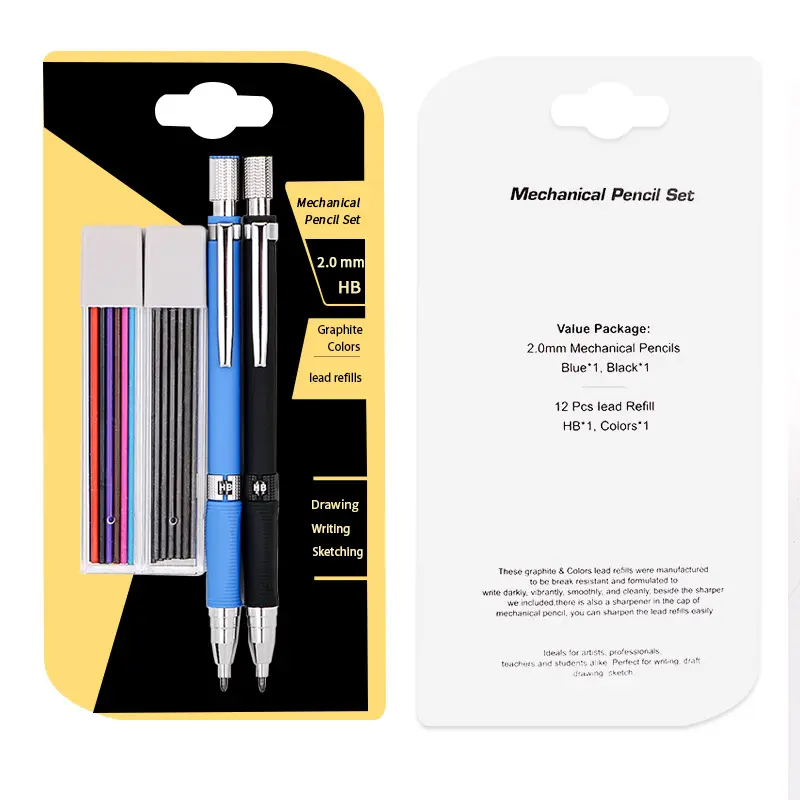 Otomatik kalem 2.0mm kalın çekirdek HB + renk kurşun çekirdek kesme yazma sürekli kalem olmadan değiştirilebilir