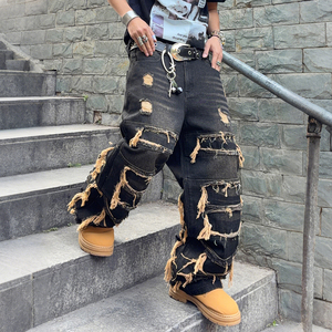 Nouveau style – <span class=keywords><strong>Jean</strong></span> large en denim pour <span class=keywords><strong>homme</strong></span> – Tendance explosive – <span class=keywords><strong>Jean</strong></span> extensible avec patchs pour <span class=keywords><strong>homme</strong></span> - Product Image 1