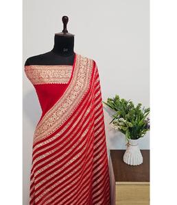 Sari en georgette khaddi pur, best-seller, tissé à la main, sari banarasi avec un tissu fin et un beau travail de zari pour un look drapé de qualité supérieure - Product Image 5