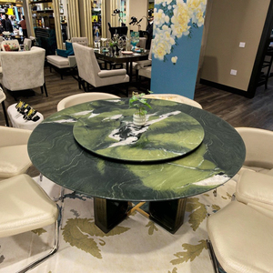 Mesa de cena redonda de lujo moderna de mármol natural verde importada para 6 patas de metal para uso doméstico y hotelero - Product Image 4