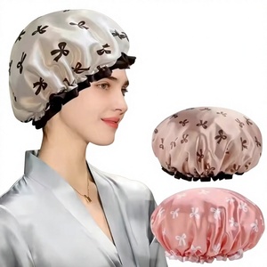 Gorro de Ducha de Satén de Doble Capa, Impermeable, de Secado Rápido, Elástico y Reutilizable, con Diseño de Lazo - Product Image 1