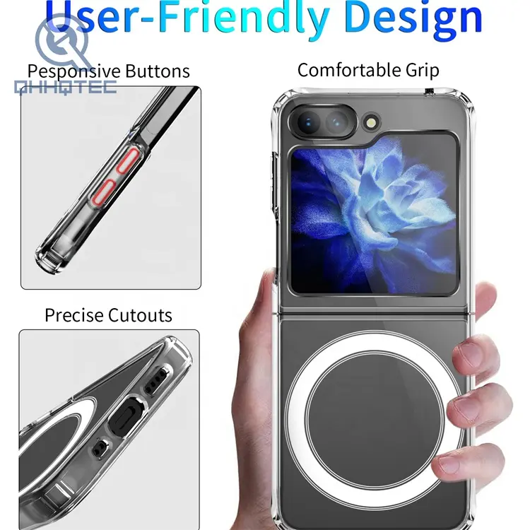 Funda de teléfono con logotipo personalizable Crystal Clear para Samsung Galaxy Z FLIP5 con carga inalámbrica