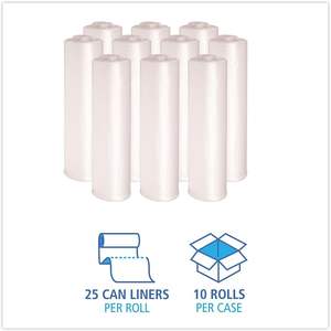 Sacs poubelles en plastique Boardwalk 404616 Naturel 13 microns, design simple, 40-45 gallons, 25 sacs/rouleau, 10/boîte, pour usage en cuisine - Product Image 6