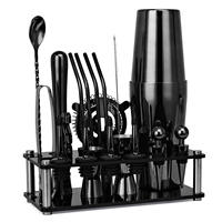 Kit de Barman Professionnel Écologique et Moderne : Outils de Bar, Accessoires de Bar, Jigger, Shaker à Cocktails, Support en Bois, Acier Inoxydable