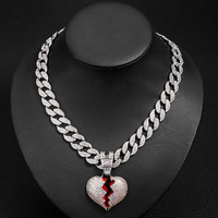 Pendentif Cœur Brisé 15mm avec Chaîne Maille Cubaine et Fermoir Boîte, Bijou de Mode Hip Hop Urbain et Rap pour Hommes, Vente en Gros, Collier pour Hommes