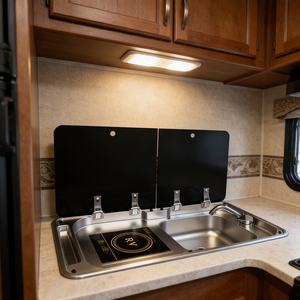 Cuisinière à induction compacte JDA en acier inoxydable 304 avec évier intégré et couvercle en verre trempé pour caravane, yacht, <span class=keywords><strong>camping</strong></span>-<span class=keywords><strong>car</strong></span>, bateau - Product Image 1