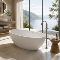 Baignoire autoportante haut de gamme en résine de pierre pour salle de bain principale de villa de luxe, design architectural premium