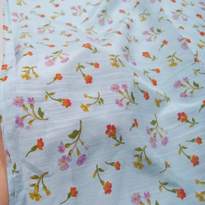Haute qualité imprimé petite fleur bleu clair Floral doux belle impression <span class=keywords><strong>soie</strong></span> coton tissu pour femmes vacances robe vêtements - Product Image 5