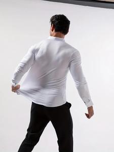 Taglie forti Top tinta unita Stretch antirughe senza stiratura colletto a maniche lunghe camicia da uomo - Product Image 3