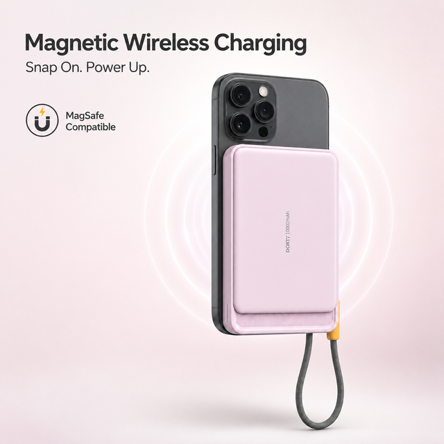 Portable Magnetic Power Bank 10000mAh with 2-in-1 Type-C Cable Carry Strap 22.5W Fast Charging