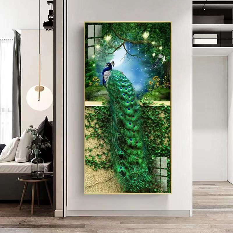 Nordic style living room decoration painting light luxury peacock corridor background wall painting modern animal frame painting