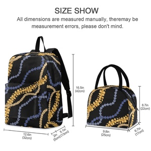 2 in 1 Hawaiian Black Puakenikeni Lei Flower Custom Design <b>Kids</b> <b>Backpack</b> Girls Children's School Bag Set with Lunch Box - Product Image 2