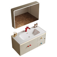 Ensemble de meubles de salle de bain en aluminium nid d'abeille de style français, inspiré de la dopamine, avec lavabo en céramique intégré et miroir intelligent pour salle de maquillage