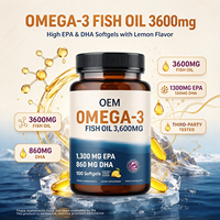 Capsules d'huile de poisson oméga 3 OEM 3600 mg EPA 432 mg DHA 288 mg saveur citron, complément alimentaire en marque blanche