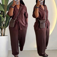 Ensemble deux pièces tendance pour femme : chemise boutonnée unie à col en V et pantalon large africain assorti – Collection Streetwear