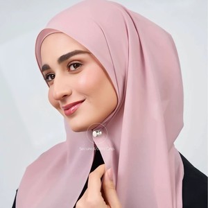 High Quality Solid Color Pearl instant hijab <b>chiffon</b> with Built-in Magnetic Easy Wear Long <b>Scarf</b> Hijab Triangle Shawl - Product Image 1