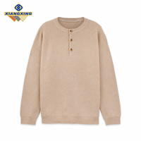 Pull Henley en laine et nylon pour homme, à manches longues, tricot côtelé, uni, respirant, anti-boulochage, vêtements d'hiver