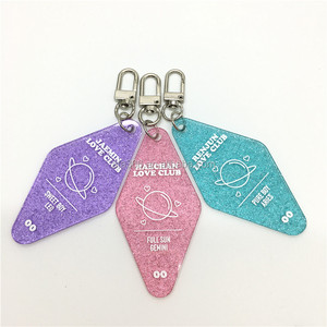 3 Custom Acrylic Keychain Glitter Key Chain Key Ring Plastic Motel Hotel keychain Glitter Print Logo Design Glitter Keychain