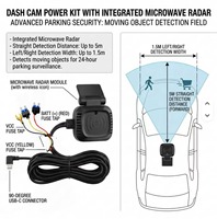 Kit de Cableado Universal para Cámara OBD con Detección de Movimiento por Radar de Microondas, Adaptador de Corriente de 12V/24V a 5V 3A y Cable de Corte de Bajo Voltaje