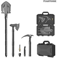 Boîte à outils Yuantoose avec hache et pelle, poignée en métal et poignée droite pour pelle de camping, aventure en plein air