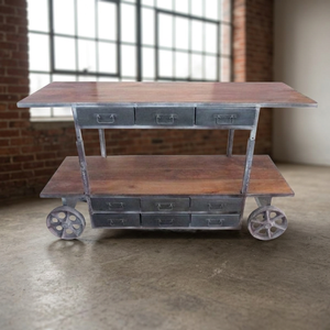 Carrito de Servicio Industrial Vintage Antiguo con Acabado Rústico, Mueble de Cocina para el Hogar con Ruedas de Hierro para Estilo Rústico - Product Image 2