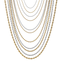 Collier Hip Hop en Acier Inoxydable Plaqué Or, Chaîne Torsadée, Vente en Gros, 2mm 3mm 5mm 6mm 8mm 10mm
