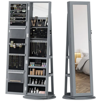 Ggtradinginc Armoire à bijoux pivotante à 360° avec miroir pleine longueur en verre gris, armoire verrouillable, éclairage LED, fixation murale, moderne, résistante à l'eau