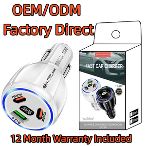 Caricabatterie per Auto 90W 3 in <span class=keywords><strong>1</strong></span> USB C PD QC3.0 Ricarica Rapida Doppia Porta Tipo C Adattatore per Veicoli OEM Personalizzato - Product Image 4