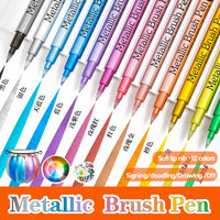 Ensemble de 24 marqueurs métalliques à pointe pinceau, stylos permanents pour dessin sur carton noir