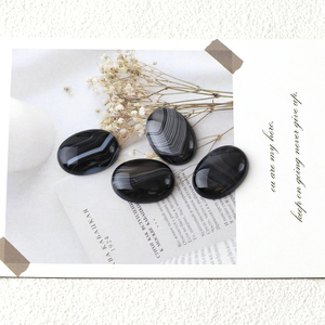 천연 블랙 레이스 마노 광택 플랫 백 부드러운 블랙 타원형 볼록 원형 느슨한 보석 잘라 블랙 마노 - Product Image 5