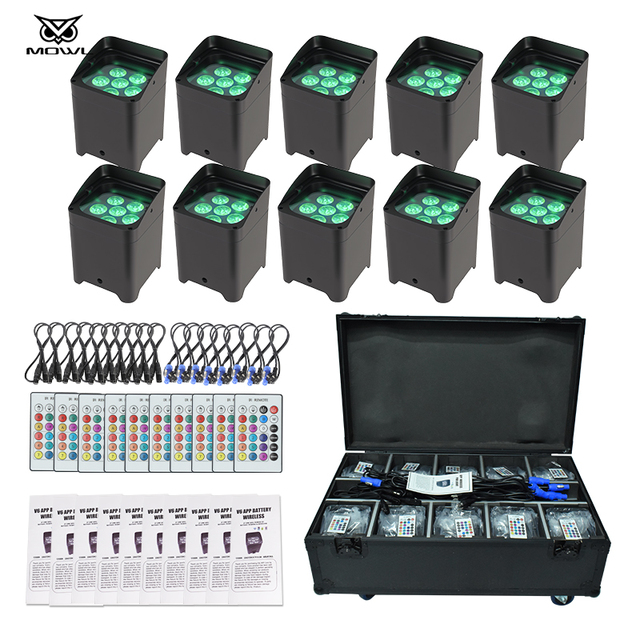 10PCS LED Uplights 6*18W RGBWAUV 6IN1 Battery Wireless Par Light Wireless LED Uplights Stage Light with Charge Case for Wedding
