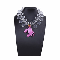 Collier Hip-Hop Goutte d'Eau Transparente, Bijoux Océaniques, Pendentif en Alliage Crabe Étoile de Mer, Collier Perlé en Acrylique, Unisexe, Fête et Vacances