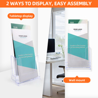 Porte-brochures de luxe 4 pouces de large Support de présentation de brochures transparent pour bureau Porte-flyers en plastique pour brochure menu livret
