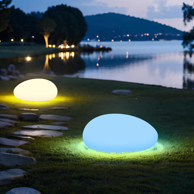 OEM Modern Rock Shape Garden Path Lights Outdoor Waterproof Plastic Solar Powered Color Changing LED Landscape Pathway Lighting