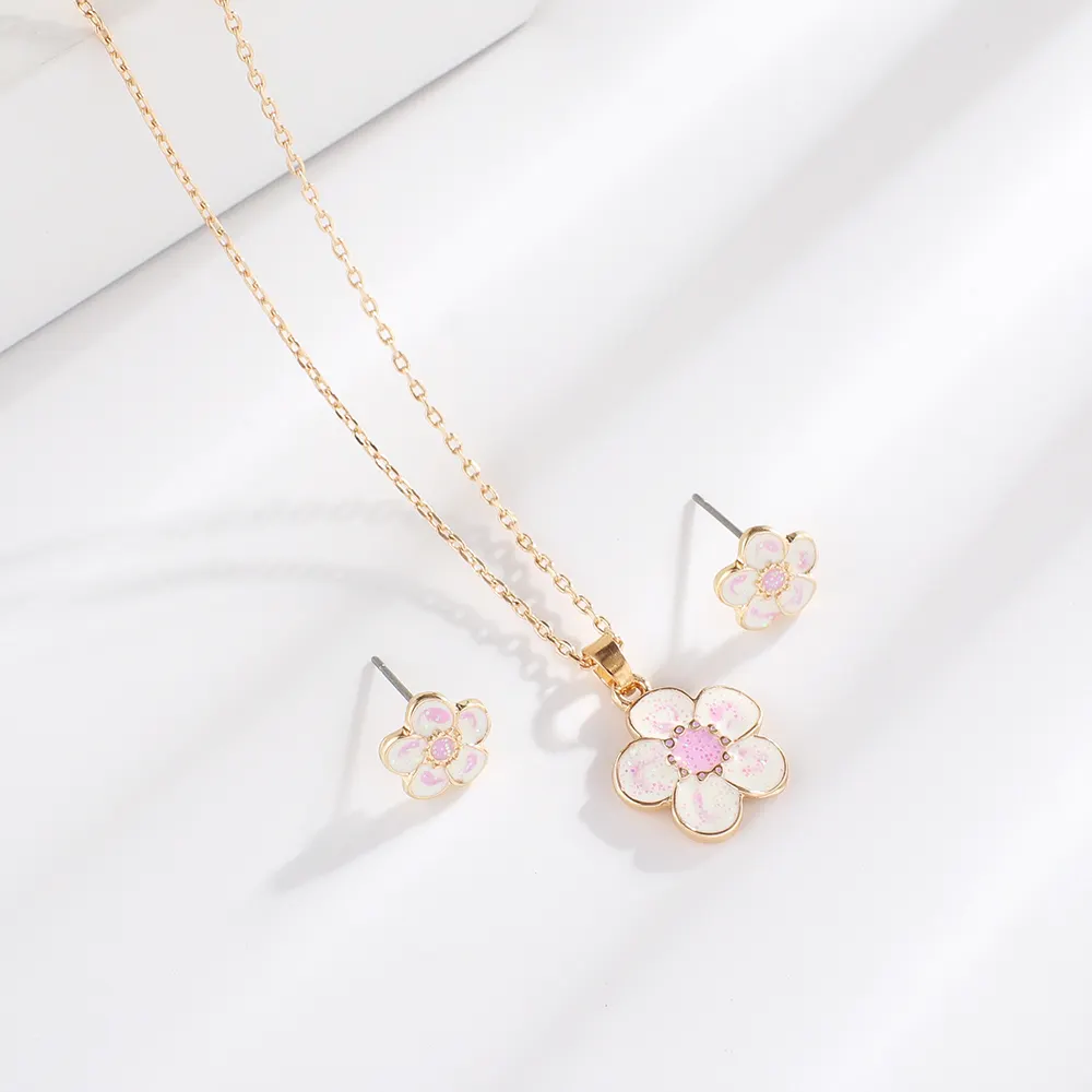 Fashion zinc alloy colorful flower earring necklace jewelry set girls' jewelry