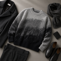 Pull en maille épaisse dégradé 7GG en mélange de cachemire et de laine pour homme, col rond brossé, effet ombré