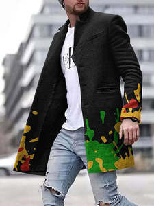 Autumn Winter Fashion Casual 3D Printed Sublimation Long Overcoat <strong>Men</strong> Single Breasted Stand Collar <strong>Peacoat</strong> Business Warm - Product Image 5