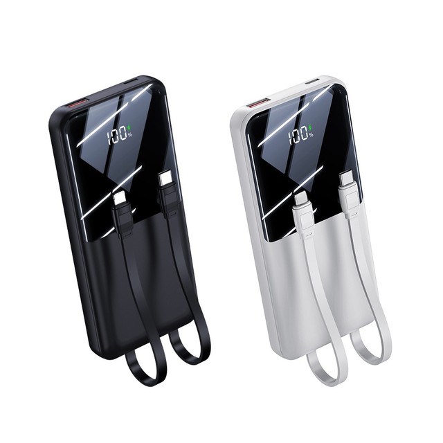 Business Travel 10000mah/20000mAh Fast Charging Cheap Price Power Bank LED Display Built-in 2 Cables for Iphone/Android Phone