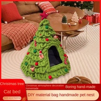 Vente flash - Lit pour chat d'hiver et de Noël, villa conique, nid pour animaux de compagnie, maison en feutre avec motif d'arbre de Noël pour chats
