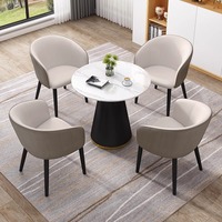 Ensemble de table à manger moderne de luxe léger en pierre frittée avec pieds en métal, 4 places, pour réception commerciale, café, bar, bureau