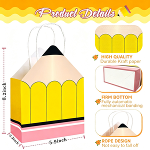 Bolsas de Papel con Forma de Lápiz para la Vuelta al <span class=keywords><strong>Cole</strong></span>, Decoración para el Aula, Bolsas de Regalo para Niños, Bolsas de Papel para Dulces - Product Image 2