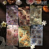 Autocollants imperméables en PET de la série Collection de fleurs pour fenêtre, autocollants de carnet de notes à motifs floraux estampés à chaud, en promotion