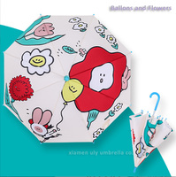Dimanche 3D mignon parapluie droit pour enfants poignée en plastique avec cadre en métal Dollar ouverture manuelle contrôle Carton Design