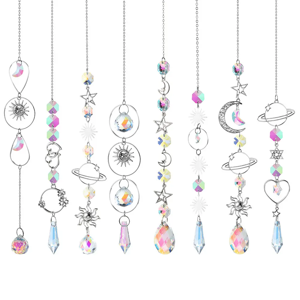 Crystals Suncatcher Hanging Sun Catchers with Silver Chain Ornament for Window Home Office Wedding Party Garden Decoration