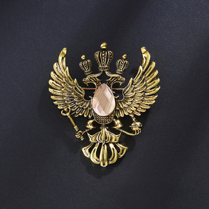 Europeu americano Vintage masculino terno lapela pino high-end duplo-cabeçada águia broche moda individualista distintivo - Product Image 3