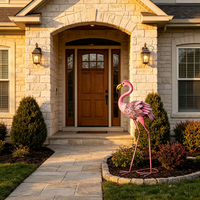 Statue de flamant rose en métal exquise, figurine décorative pour jardin, paysage, terrasse