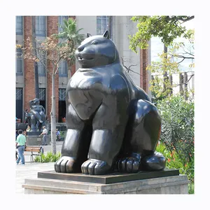 Custom Large Animal Sculpture Hand Carved Abstract Bronze Fernando Botero Sitting Fat Lucky Cat Sculpture For Sale