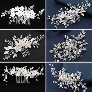 Miễn Phí Tùy Chỉnh Bạc Handmade Ngọc Trai Bridal Head Tóc Lược Vàng Kim Cương Pha Lê Wedding Tóc Head Mảnh - Product Image 6